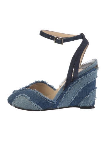 Pre-owned Jimmy Choo Denim Colorblock Pattern Slingback Pumps In Blue