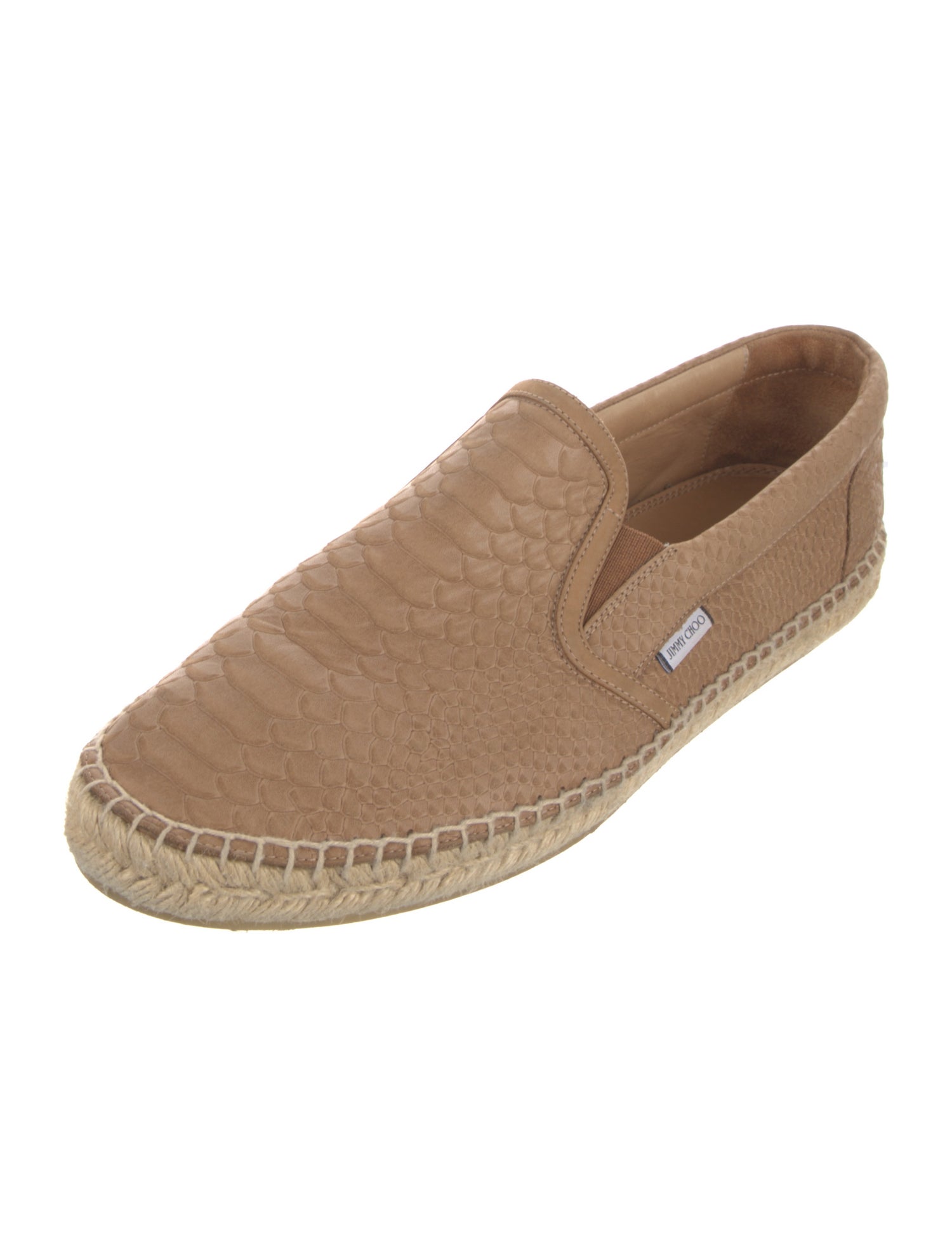 Jimmy Choo Embossed Leather Whipstitch Trim Espadrilles