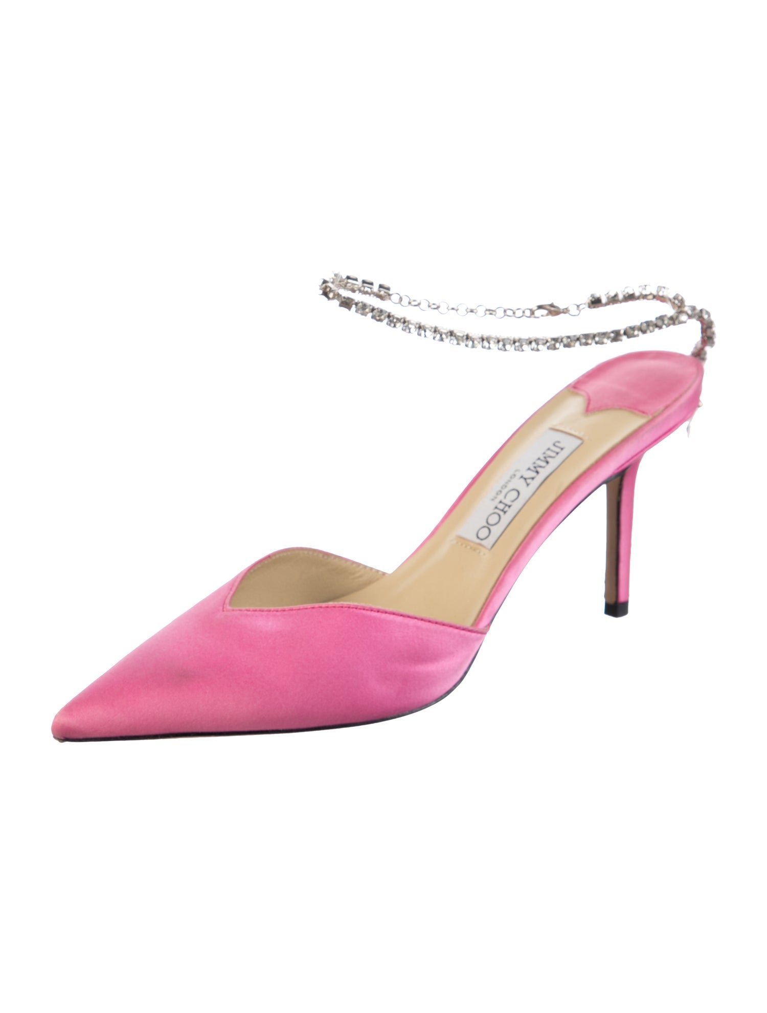 Jimmy Choo Satin Crystal Embellishments Slingback Pumps