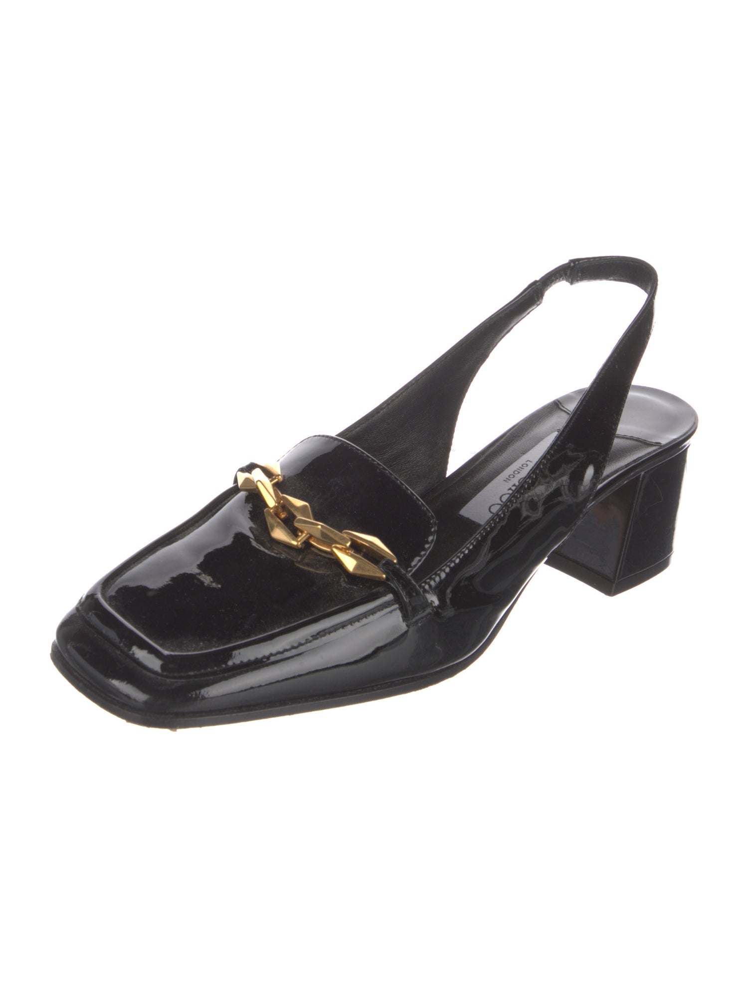 Jimmy Choo Patent Leather Chain-Link Accents Slingback Pumps