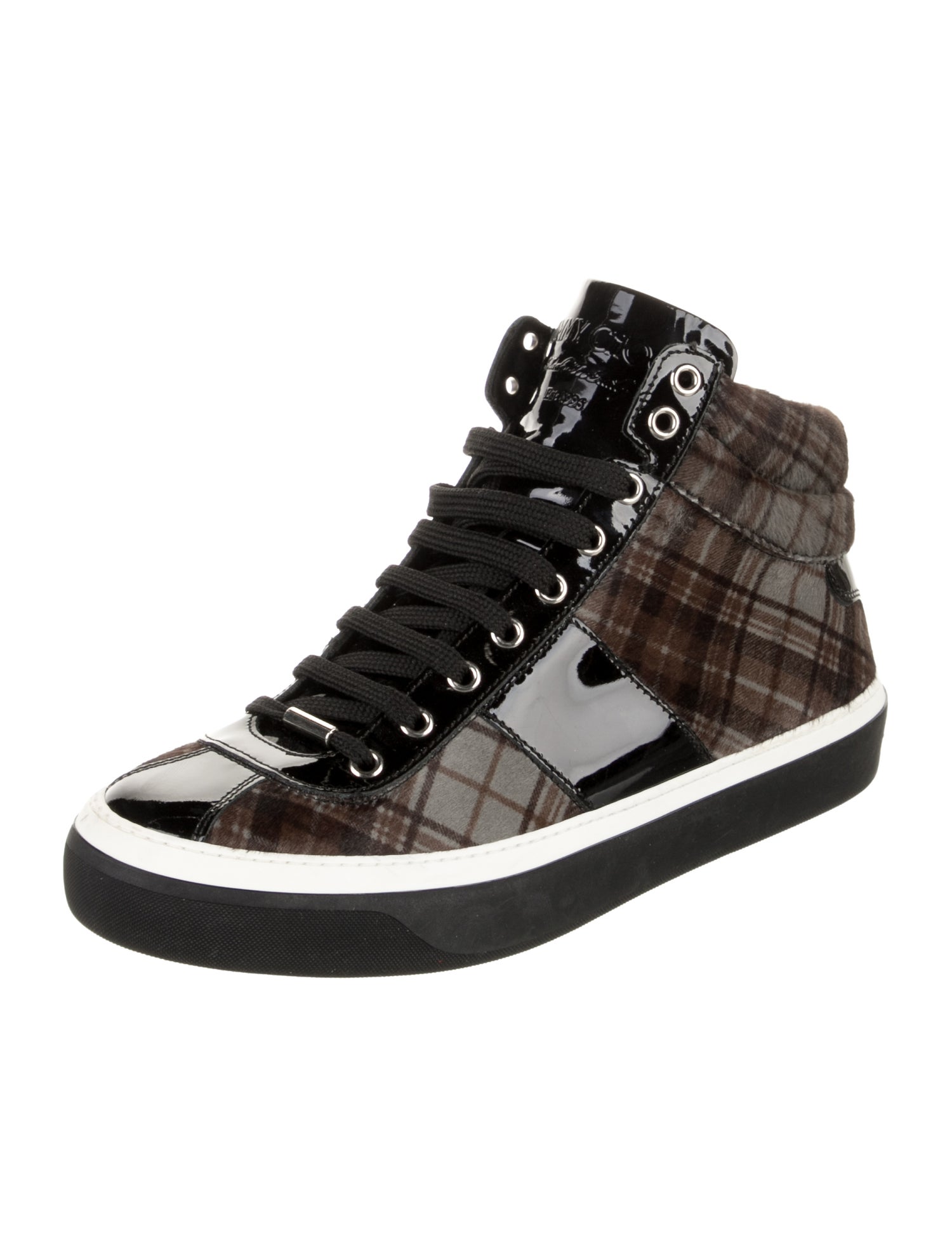 Jimmy Choo Leather Plaid Print Sneakers