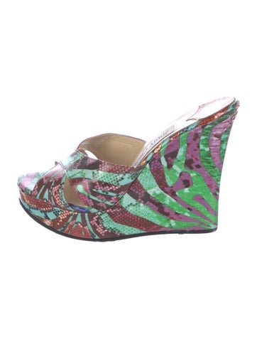 Pre-owned Jimmy Choo Printed Slides In Green