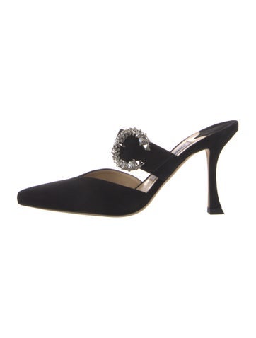 Pre-owned Jimmy Choo Suede Crystal Embellishments Mules In Black