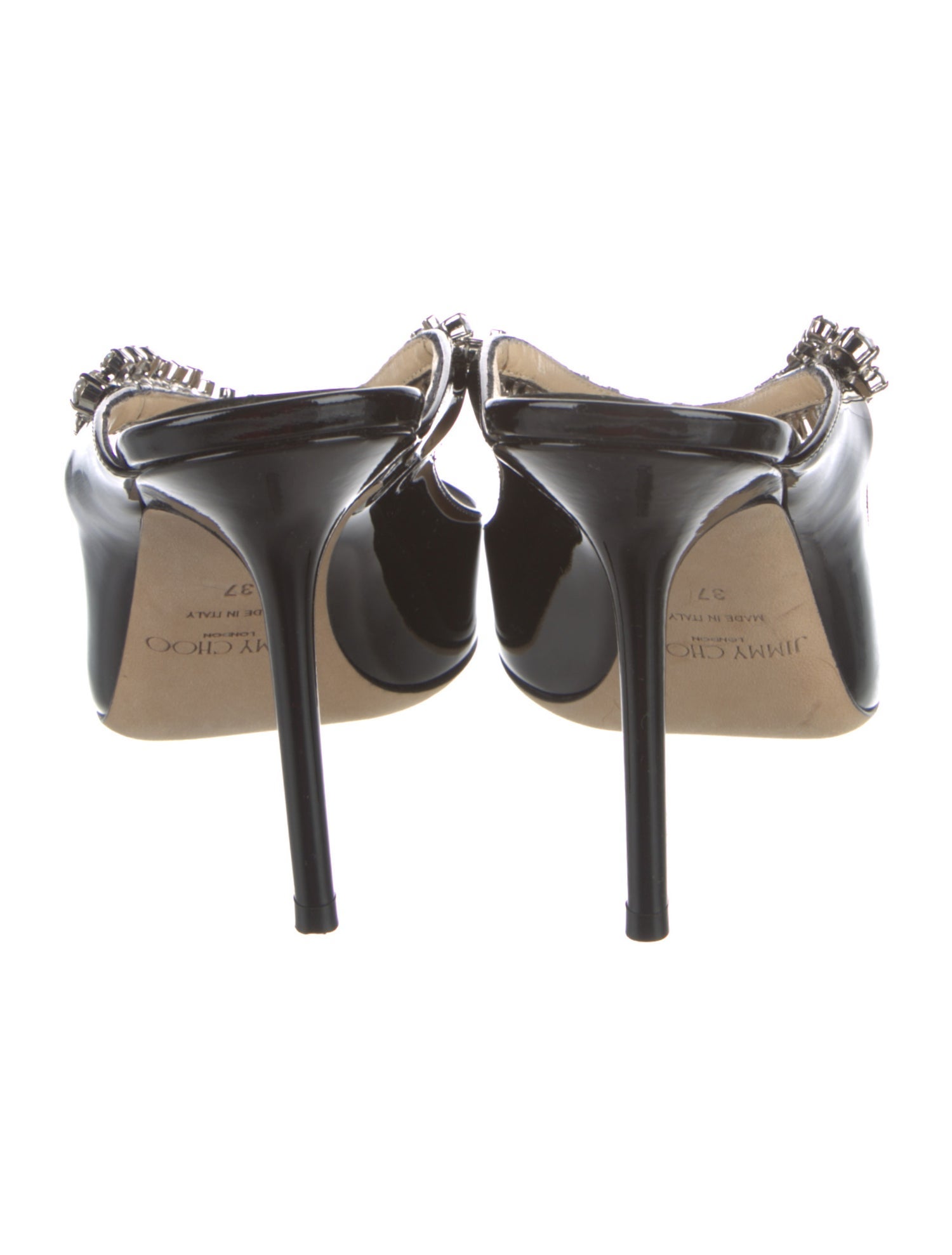 Jimmy Choo Patent Leather Crystal Embellishments Mules - Black