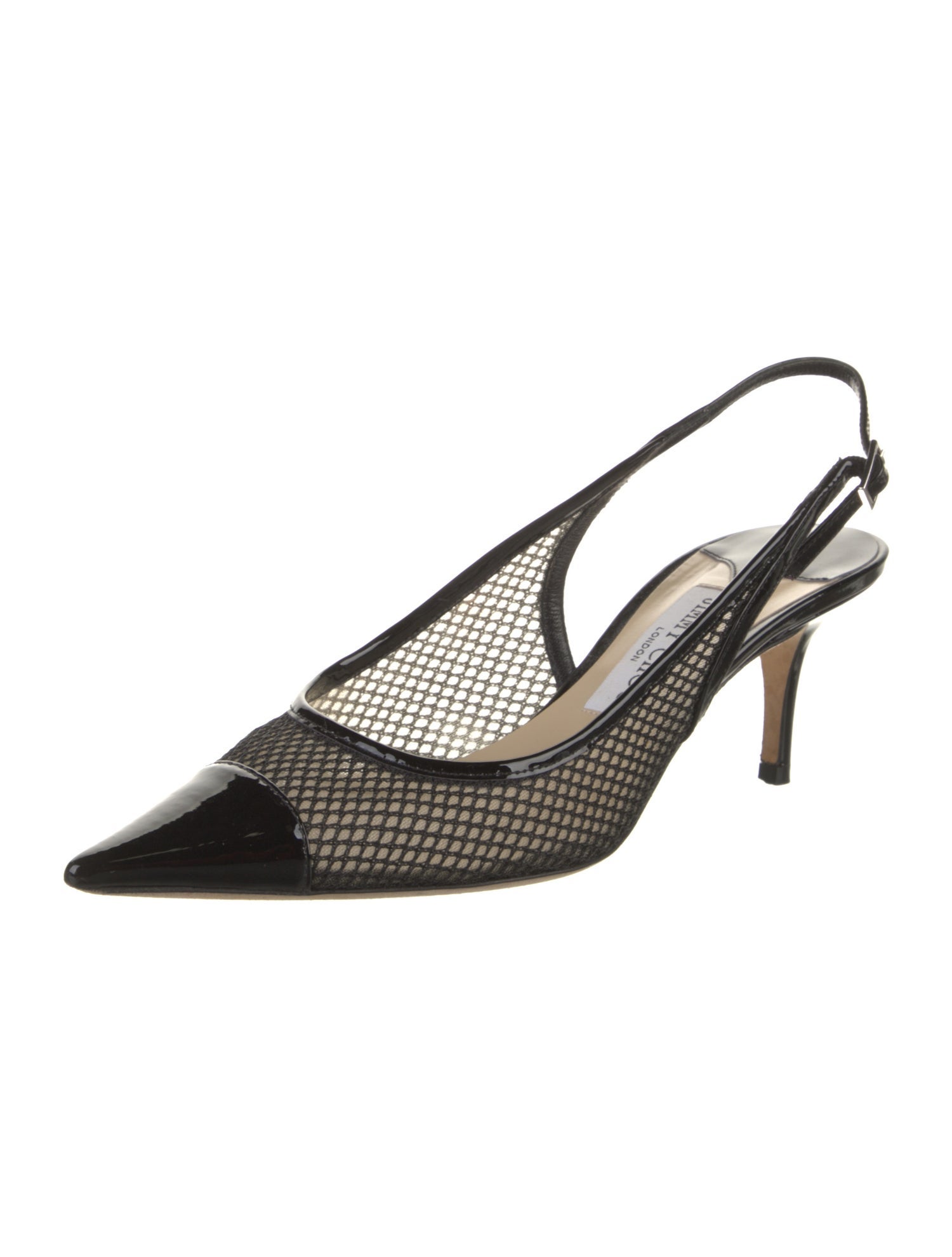 Jimmy Choo Mesh Leather Trim Embellishment Slingback Pumps
