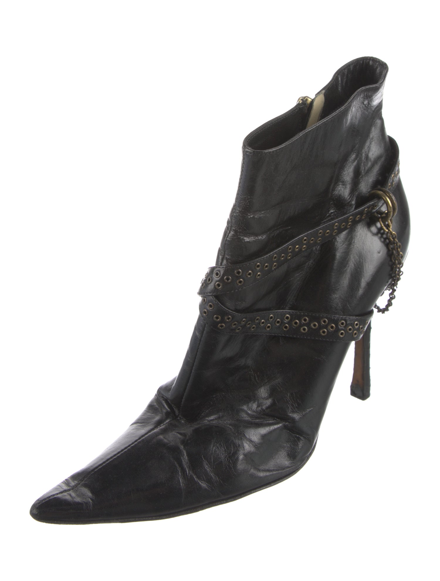 Jimmy Choo Leather Chain-Link Accents Moto Boots