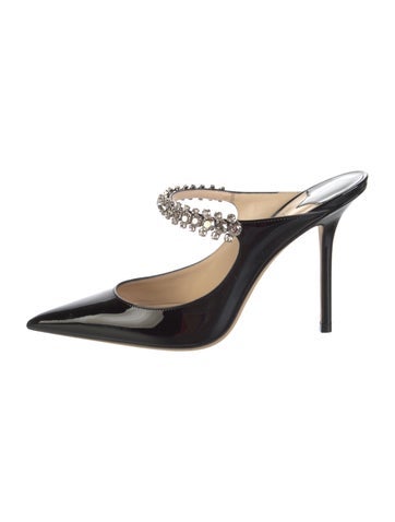 Pre-owned Jimmy Choo Patent Leather Crystal Embellishments Mules In Black