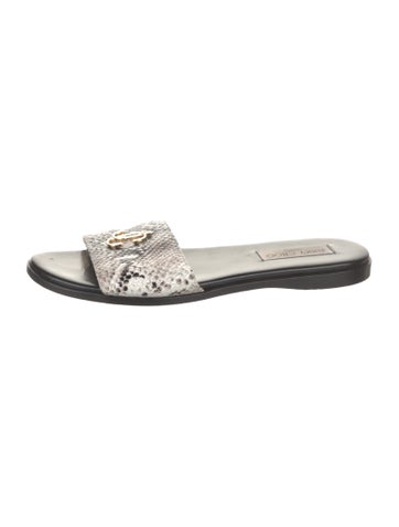 Pre-owned Jimmy Choo Embossed Leather Animal Print Slides In White