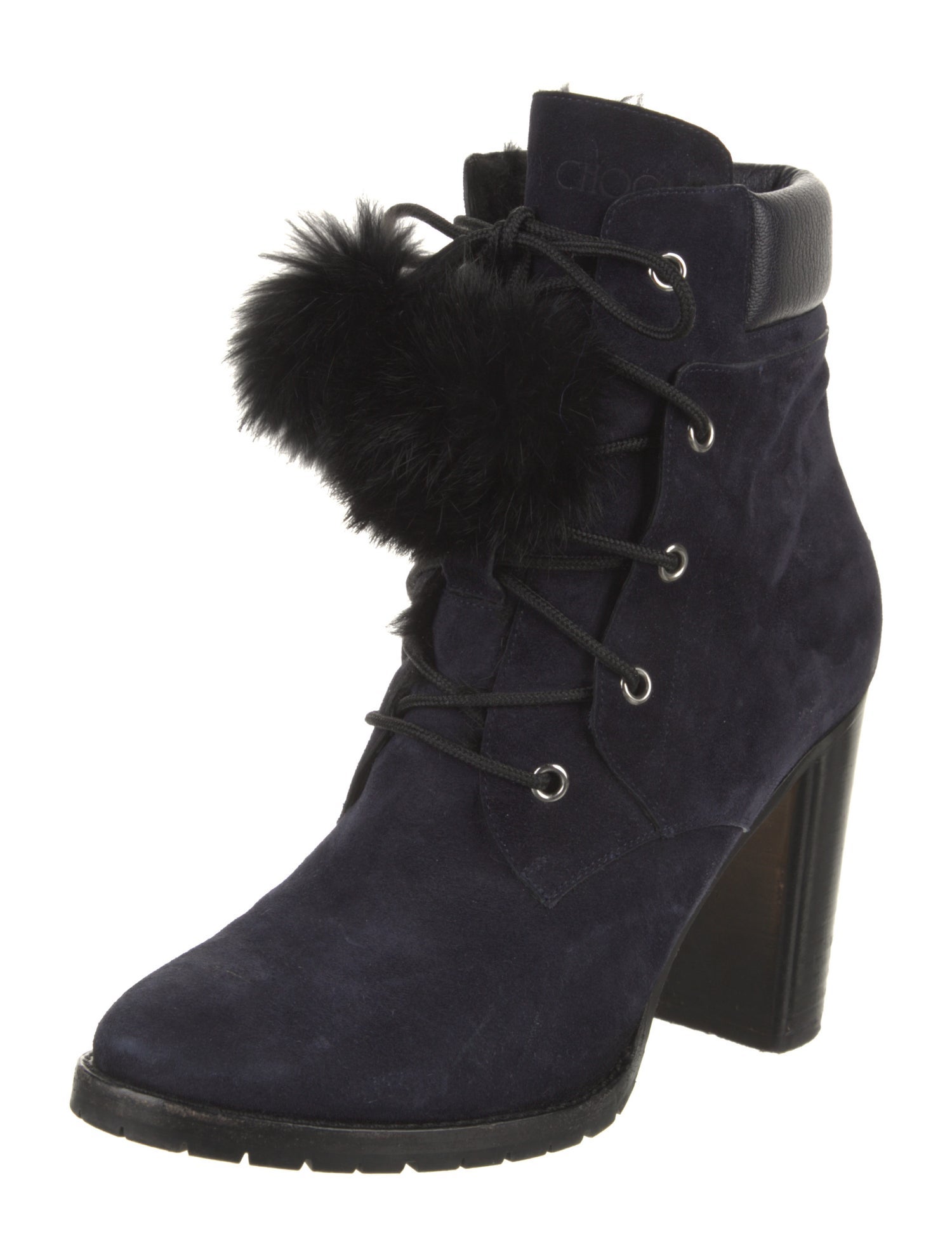 Jimmy Choo Suede Pom-Pom Embellishments Lace-Up Boots