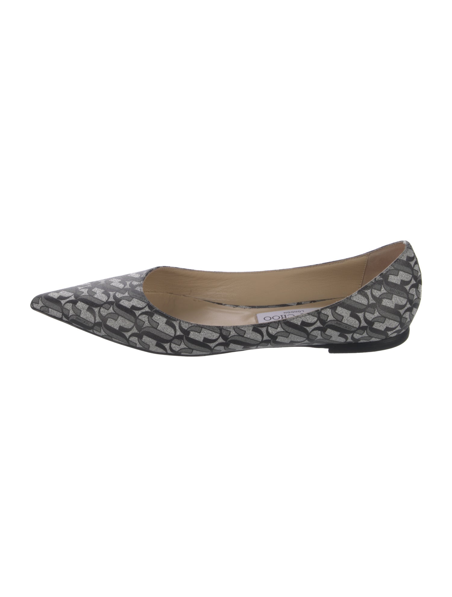 Jimmy Choo Monogram Pattern Glitter Accents Flats
