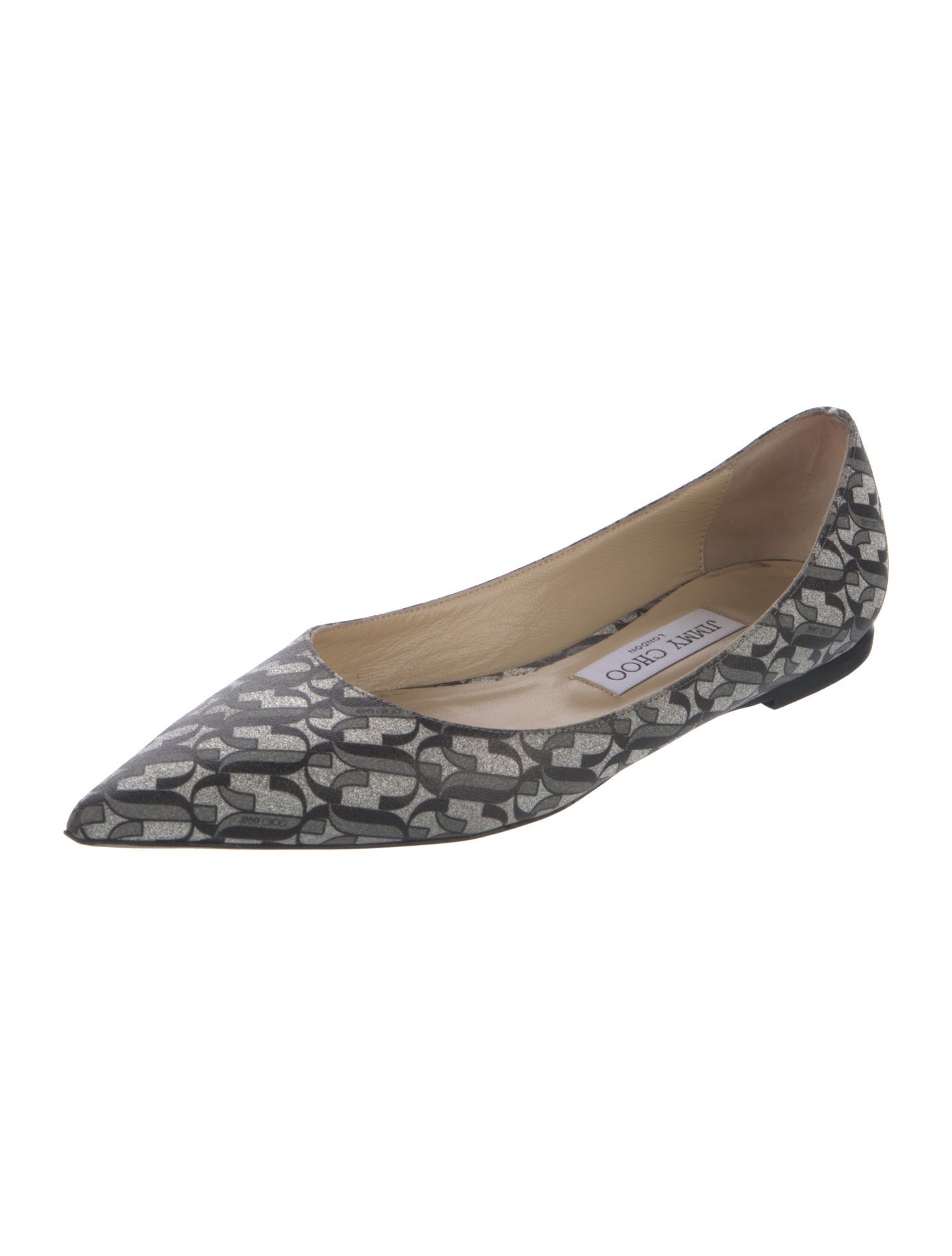 Jimmy Choo Monogram Pattern Glitter Accents Flats