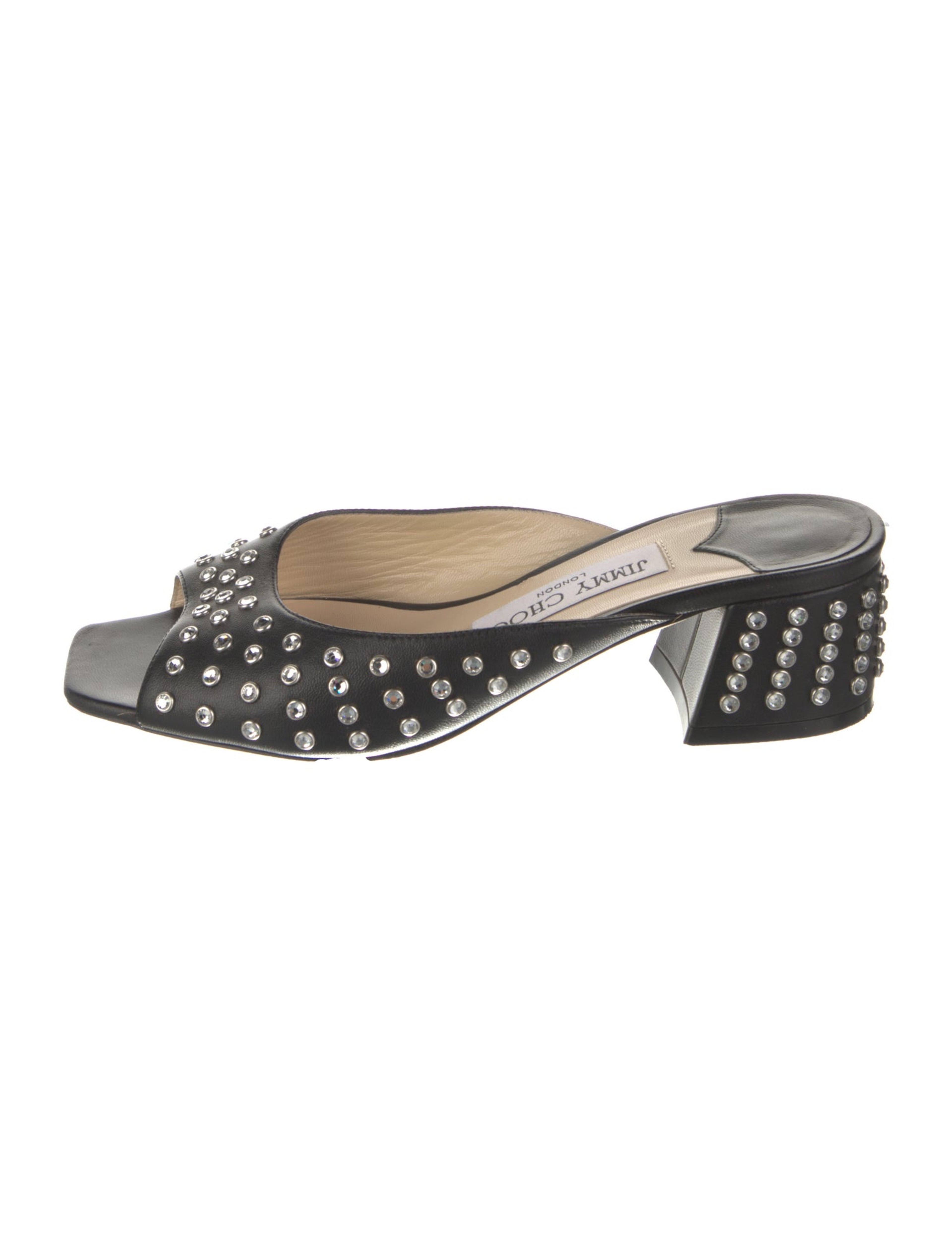 Leather Crystal Embellishments Mules