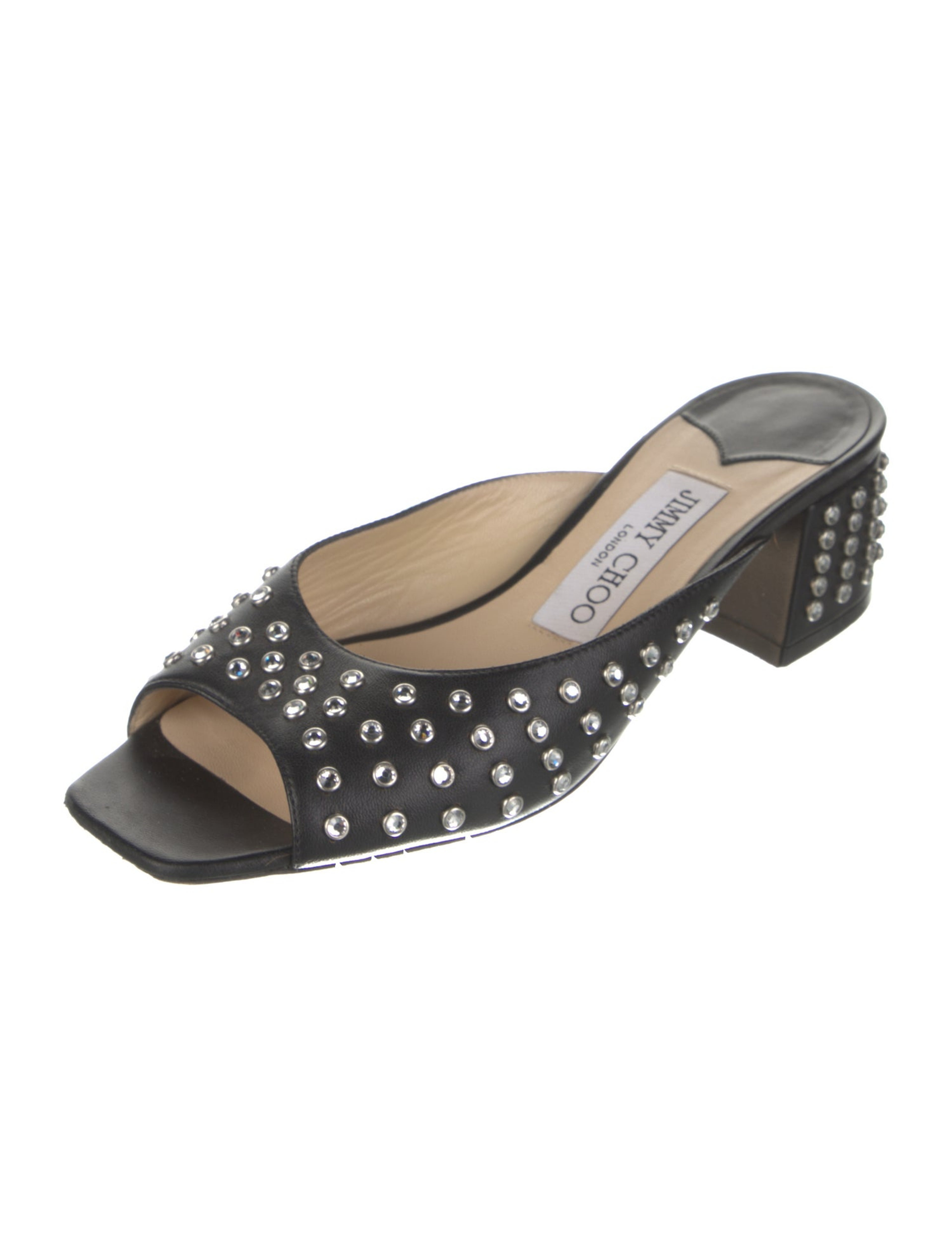 Leather Crystal Embellishments Mules