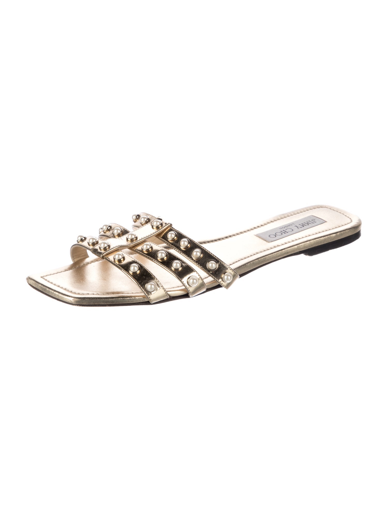 Jimmy Choo Leather Beaded Accents Slides