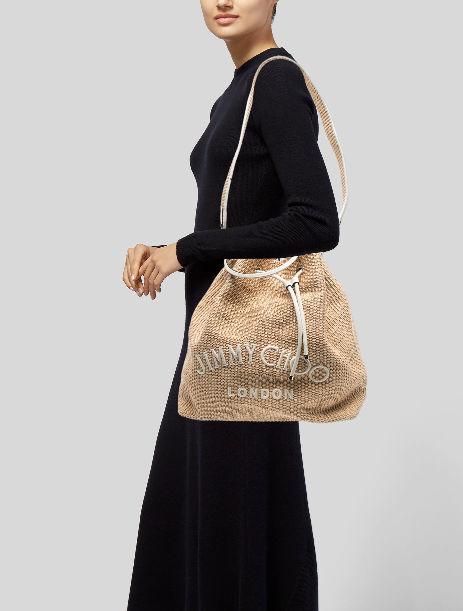 Prada Canapa Logo Jacquard Bucket Bag - Black Bucket Bags