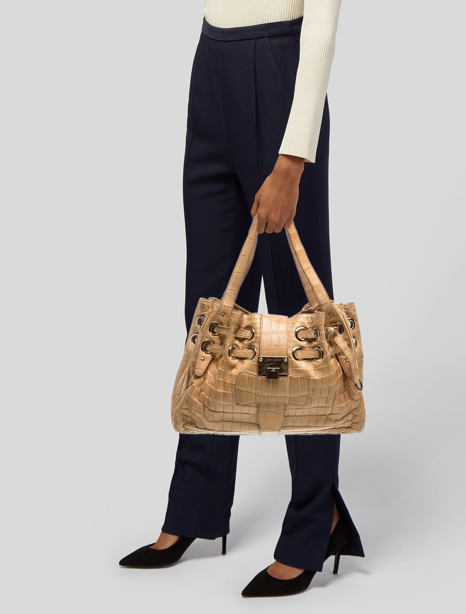 Jimmy Choo Crocodile Shoulder Bag - Neutrals Shoulder Bags