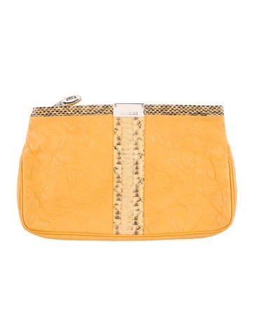 Jimmy Choo Python-Trimmed Leather Clutch