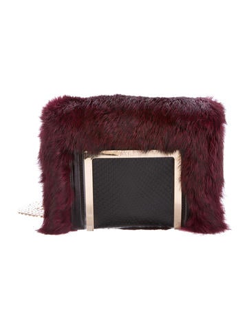Jimmy Choo Snakeskin-Trimmed Fur Ava Bag