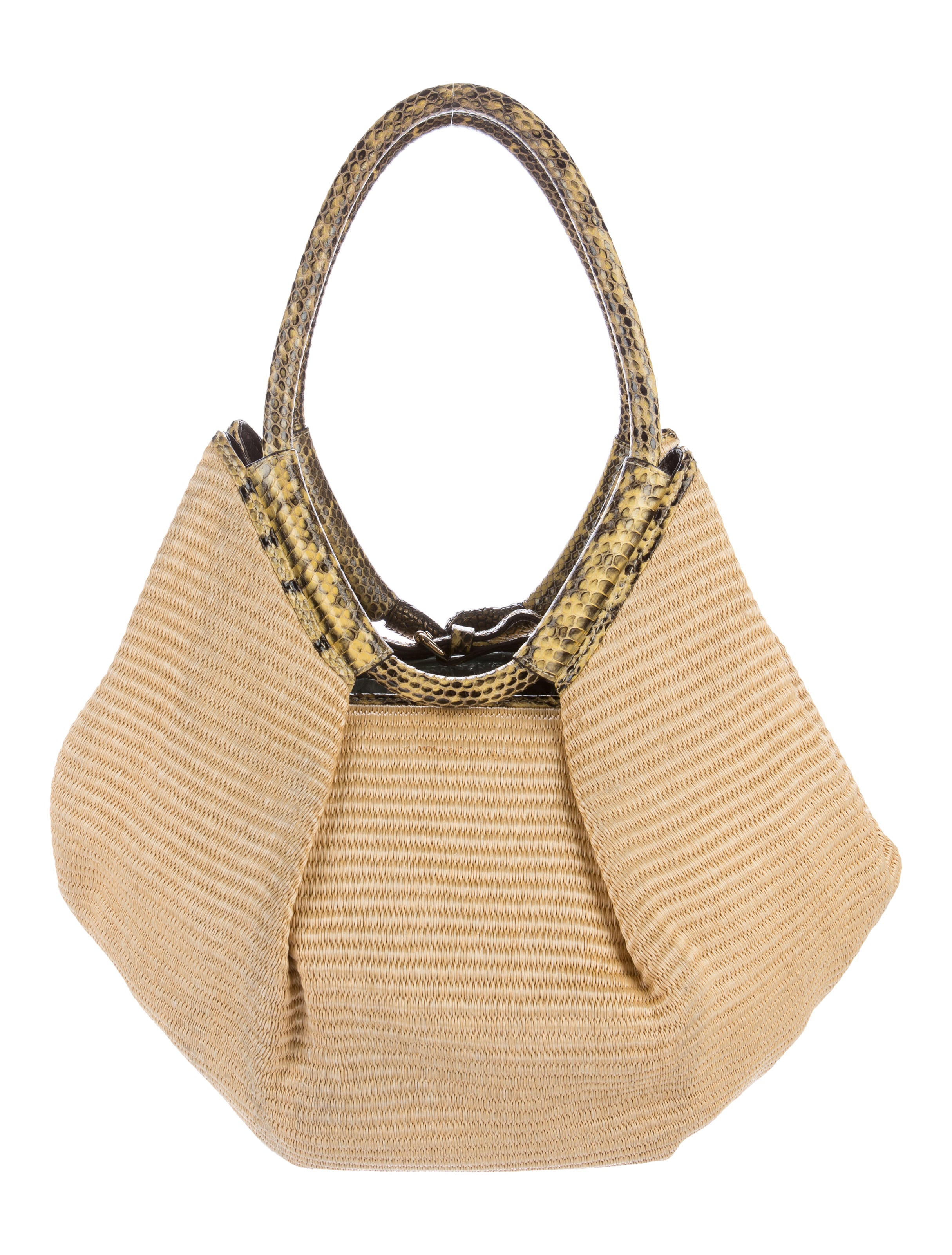 Jimmy Choo SnakeskinTrimmed Straw Hobo Handbags JIM64253 The