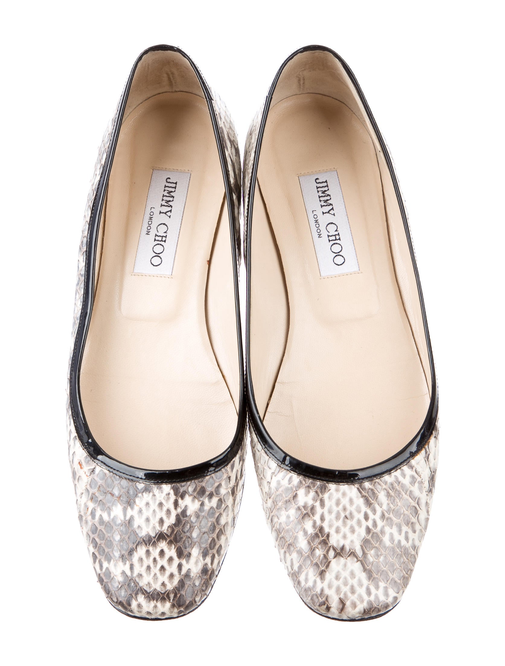 Jimmy Choo Square-Toe Snakeskin Flats - Shoes - JIM65824 | The RealReal