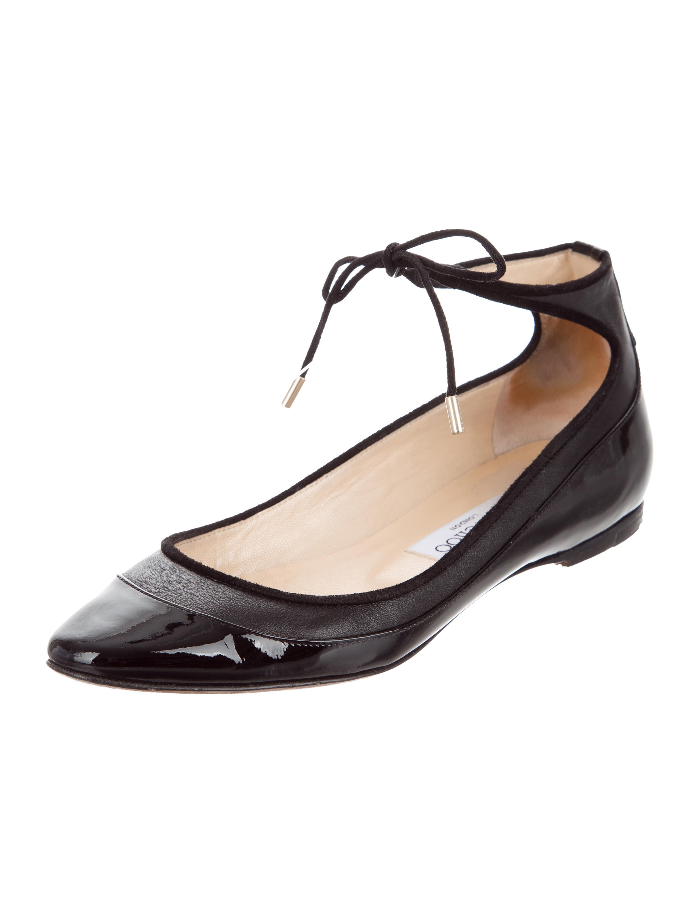 Jimmy Choo Patent Leather LaceTie Flats Black Flats, Shoes JIM79130 The RealReal
