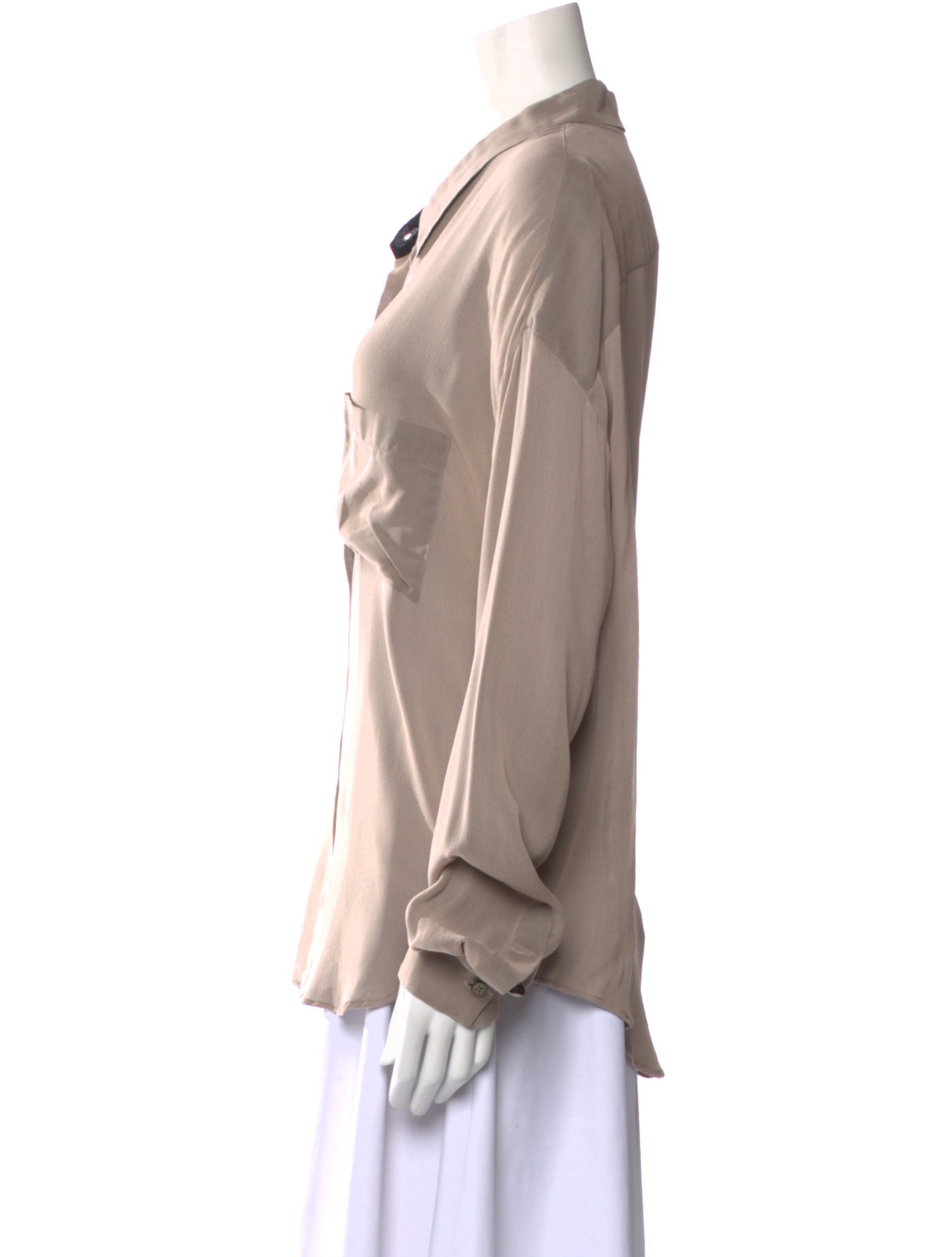 Ji Oh Silk Long Sleeve Button-Up Top