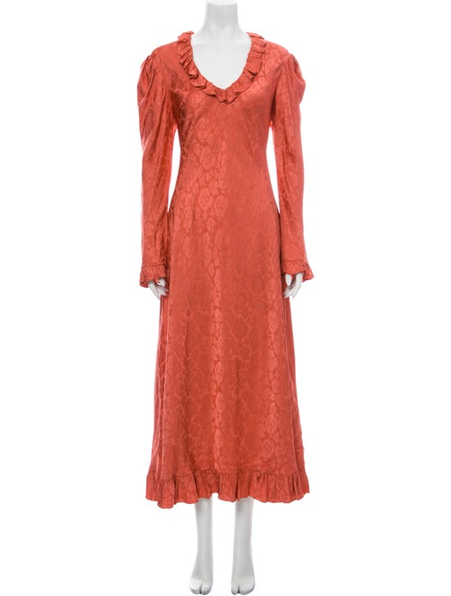 Jill Stuart V-Neck Midi Length Dress Pink
