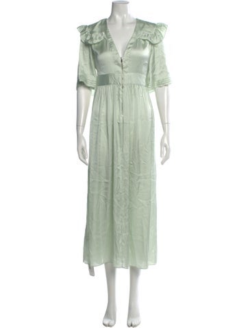 Pre-owned Jill Stuart V-neck Long Dress In Green