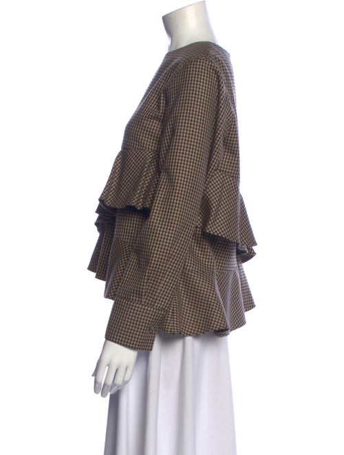 J Koo Houndstooth Print Crew Neck Blouse