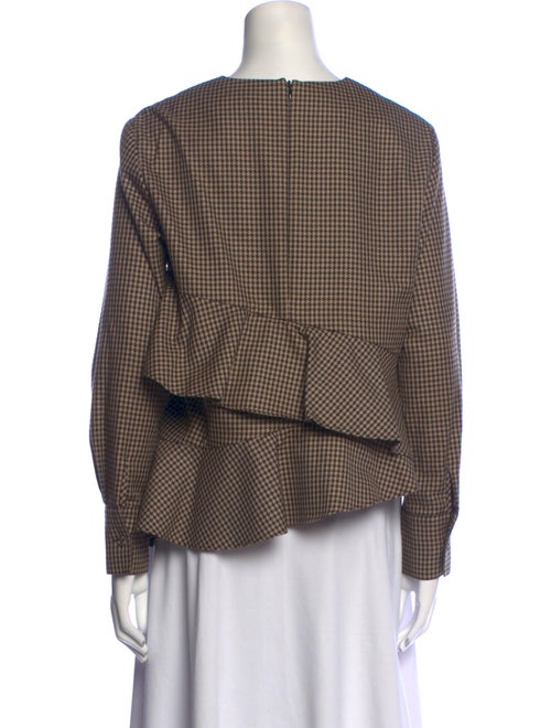 J Koo Houndstooth Print Crew Neck Blouse