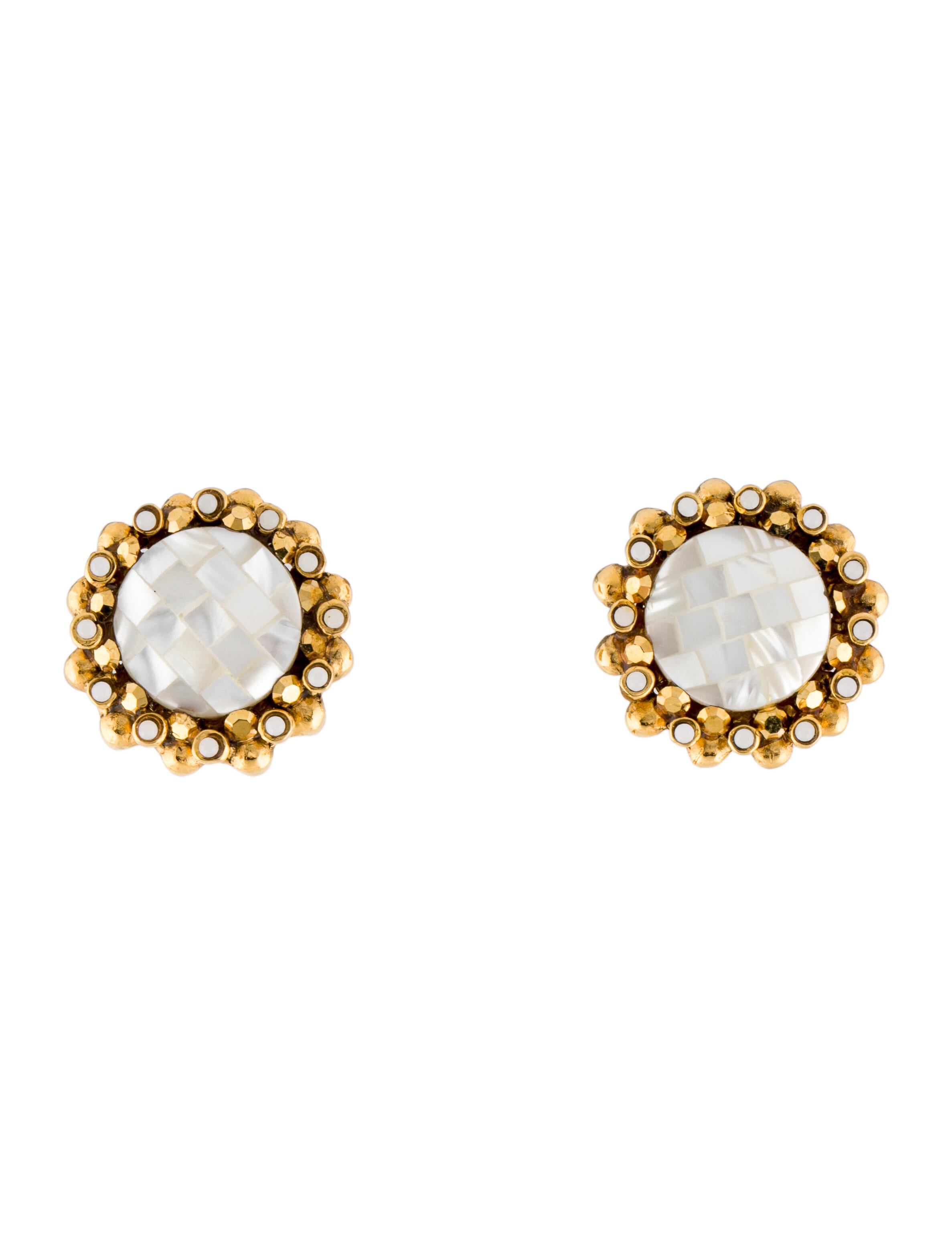 Jose and Maria Barrera Mother of Pearl ClipOn Earrings GoldTone