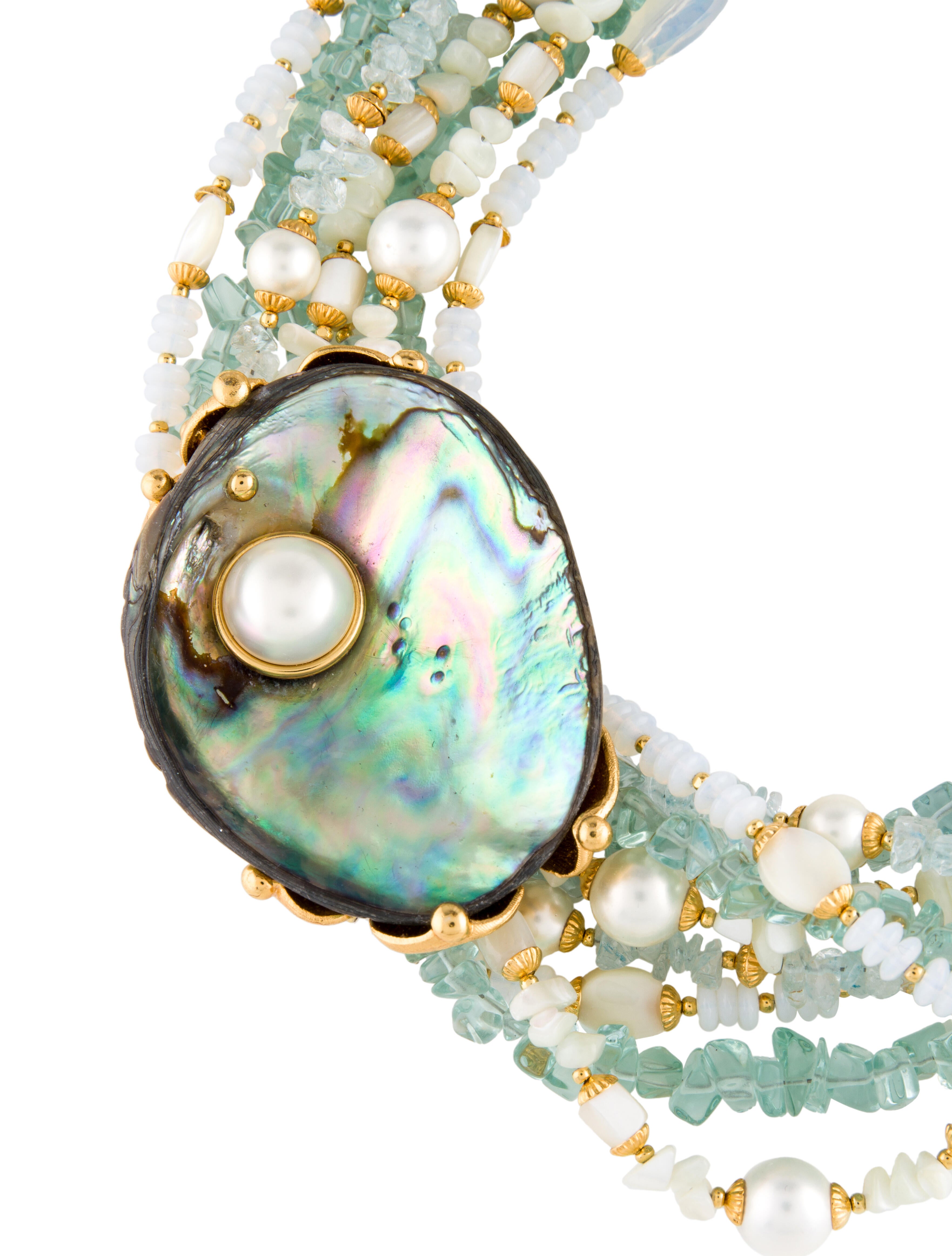 Jose and Maria Barrera Faux Pearl & Mother of Pearl Beaded Multi Strand Necklace