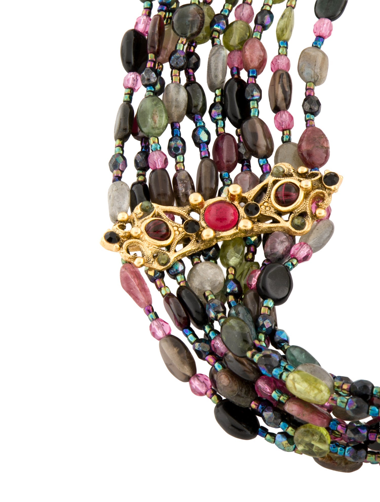 Jose and Maria Barrera Beaded Stone & Crystal Multistrand Necklace