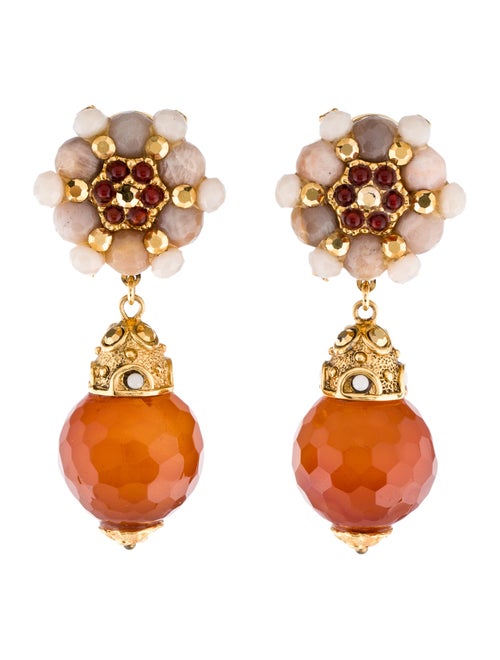 Jose and Maria Barrera Stone & Crystal Drop Clip-On Earrings