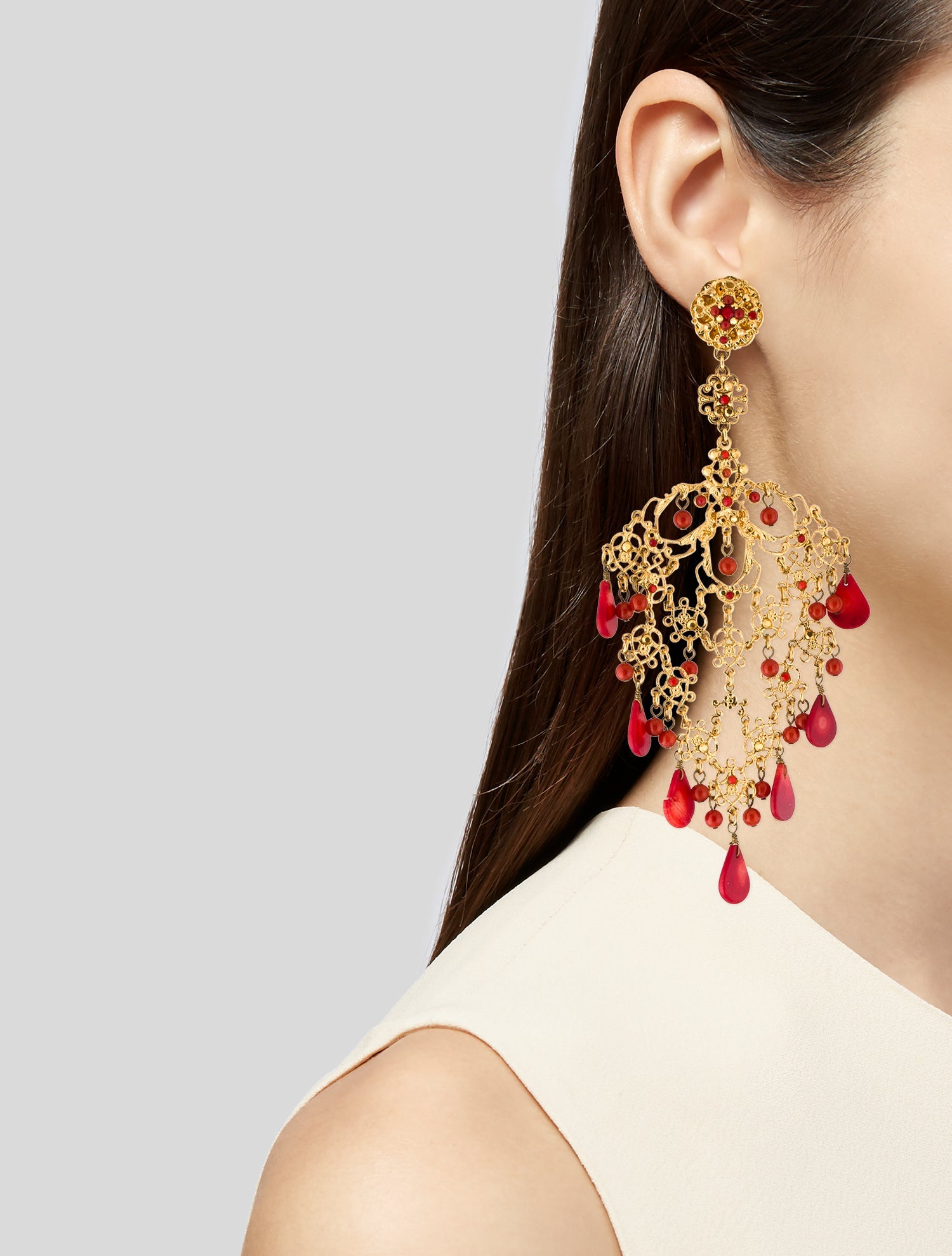 Jose and Maria Barrera Beaded Clip-On Chandelier Earrings