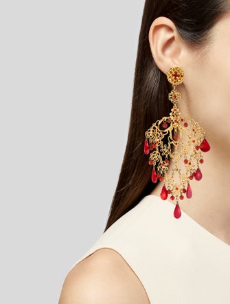 Jose and Maria Barrera Beaded Clip-On Chandelier Earrings