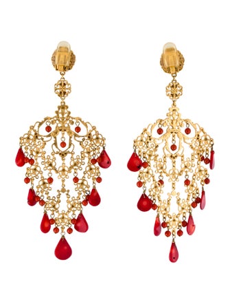 Jose and Maria Barrera Beaded Clip-On Chandelier Earrings