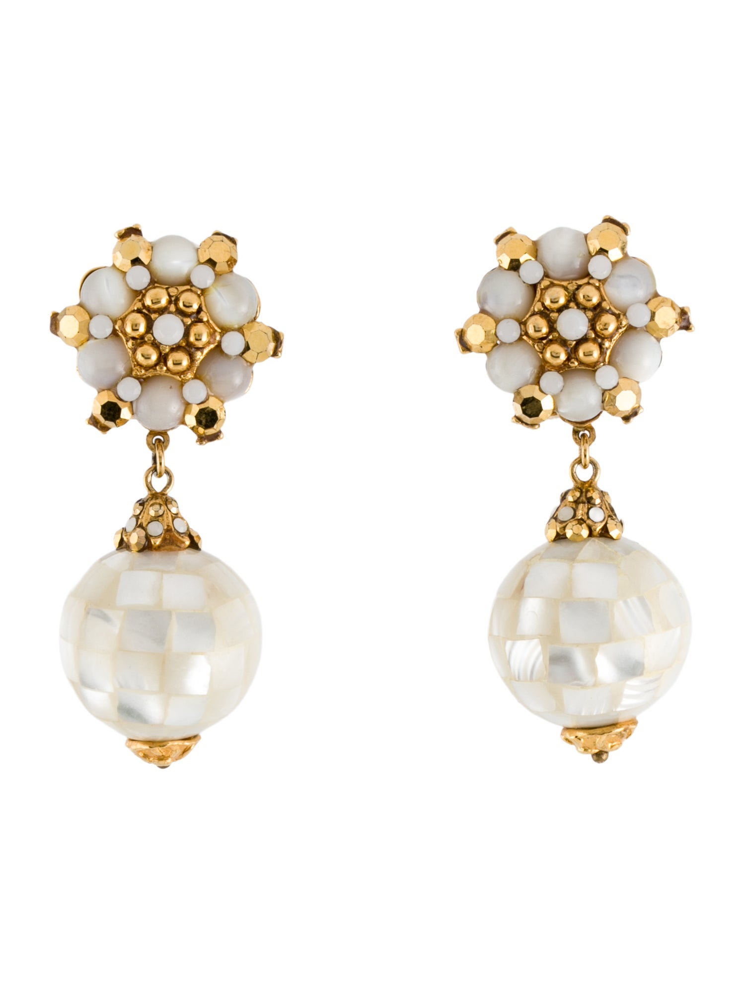 Jose and Maria Barrera Mother Of Pearl Clip-On Drop Earrings