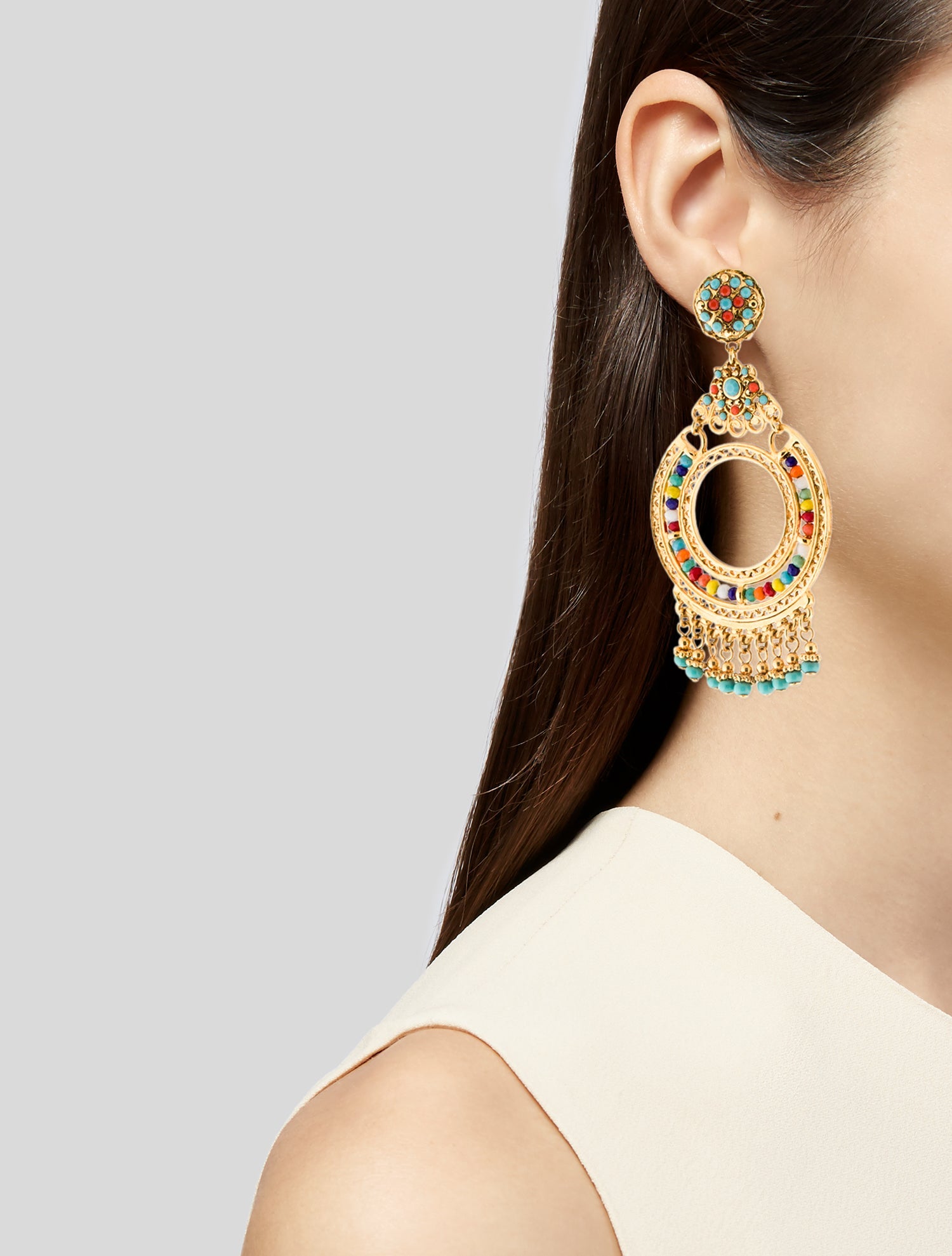 Jose and Maria Barrera Crystal & Bead Clip-On Chandelier Earrings
