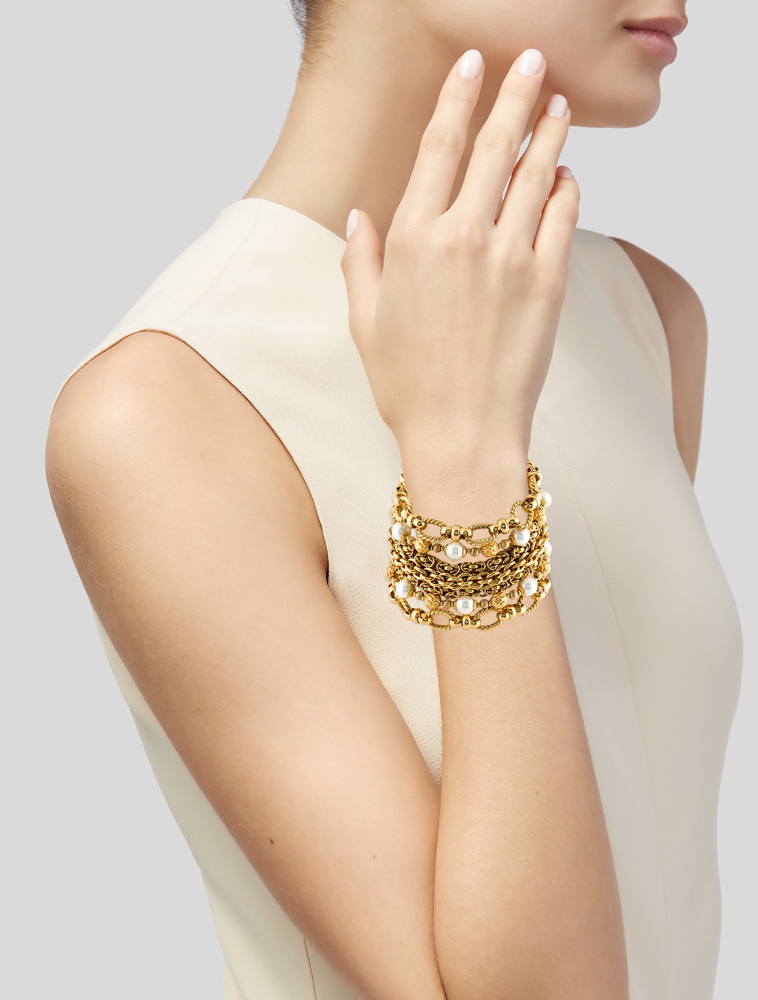 Jose and Maria Barrera Faux Pearl Multistrand Link Bracelet