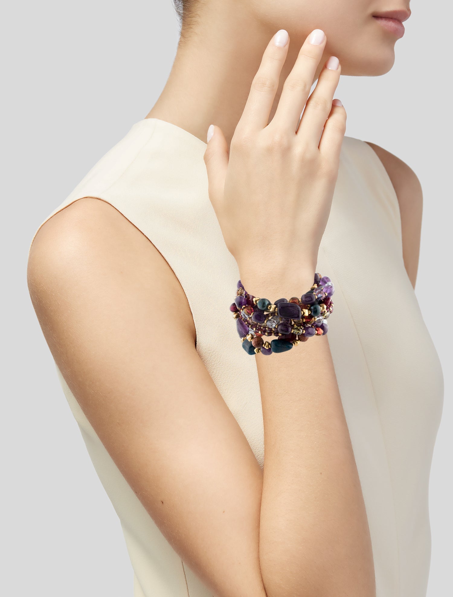 Jose and Maria Barrera Dye Pearl, Beaded Multistrand Twist Bracelet