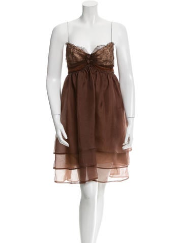 J. Mendel Lace-Accented Strapless Dress