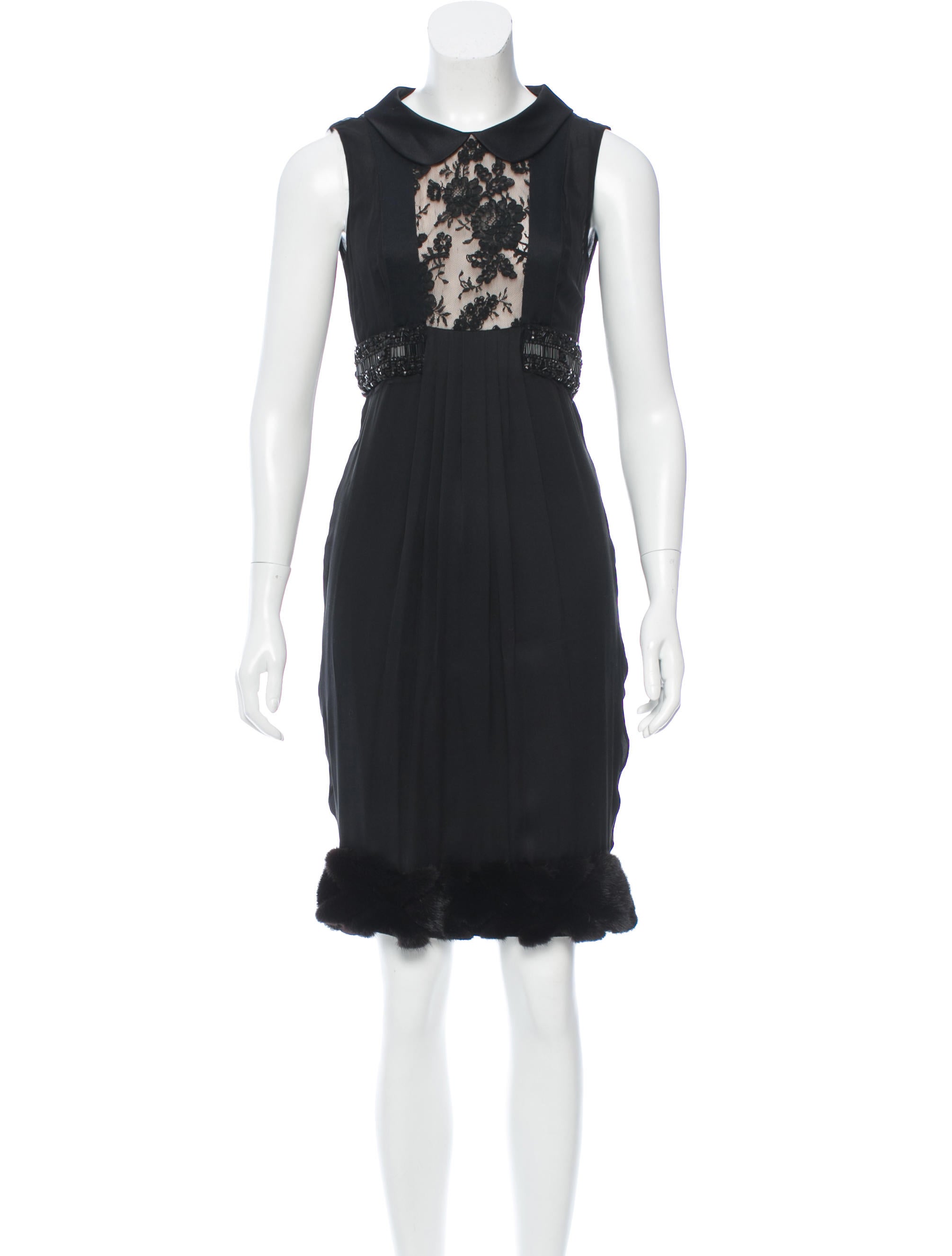 J. Mendel Mink-Trimmed Embellished Dress