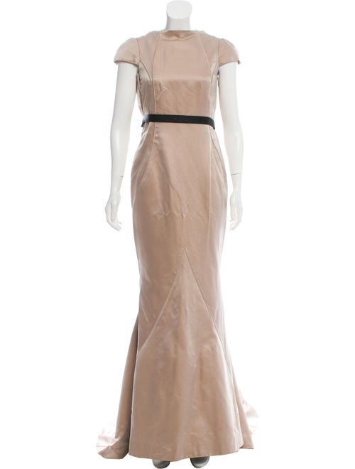 J. Mendel Silk Cap Sleeve Gown Khaki