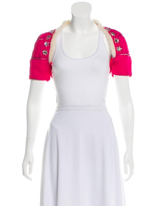J. Mendel Fur-Accented Embellished Shrug Magenta