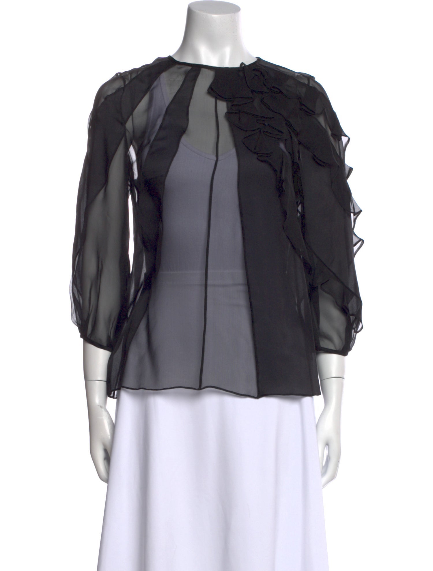 J. Mendel Crew Neck Three-Quarter Sleeve Blouse