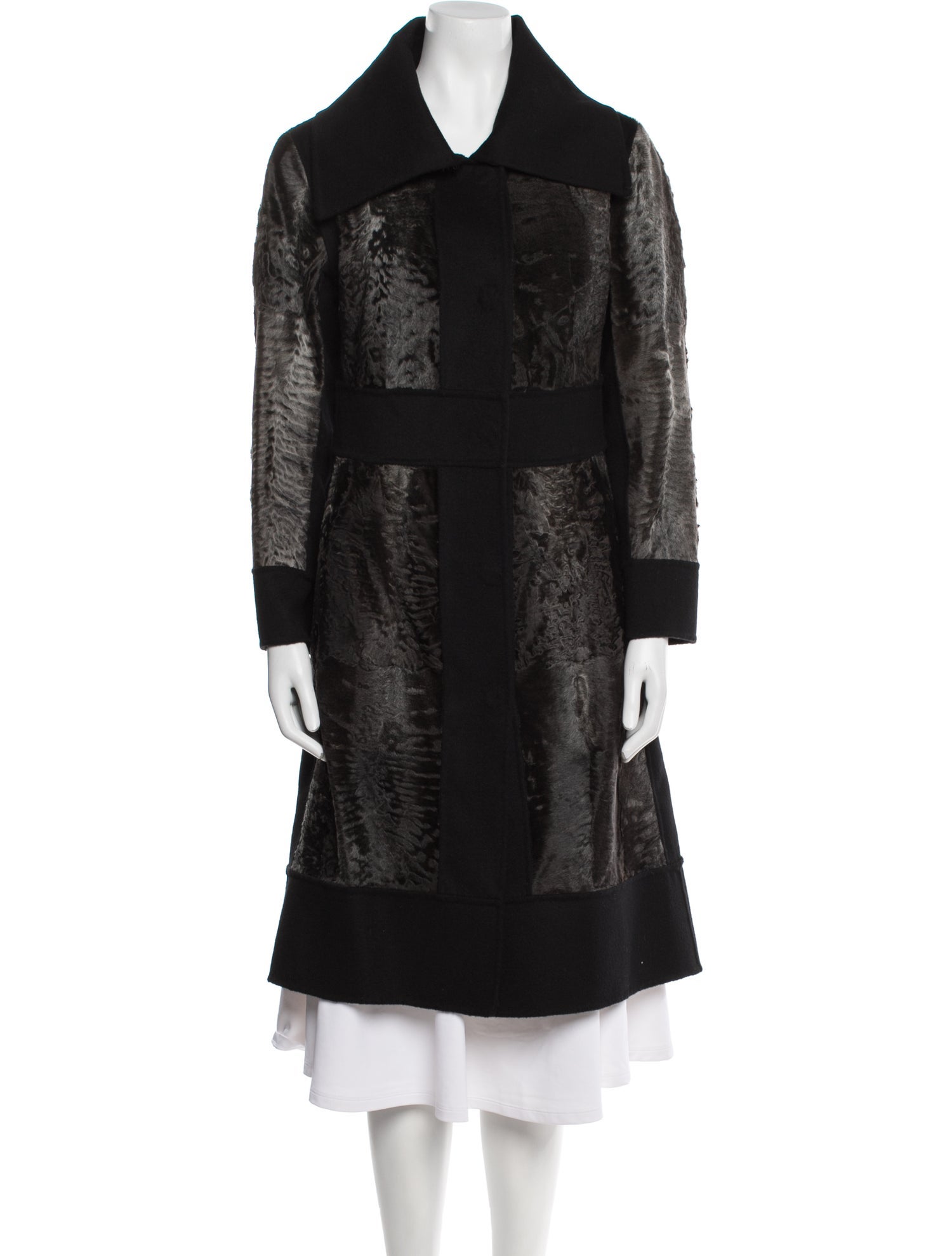 J. Mendel Colorblock Pattern Faux Fur Coat