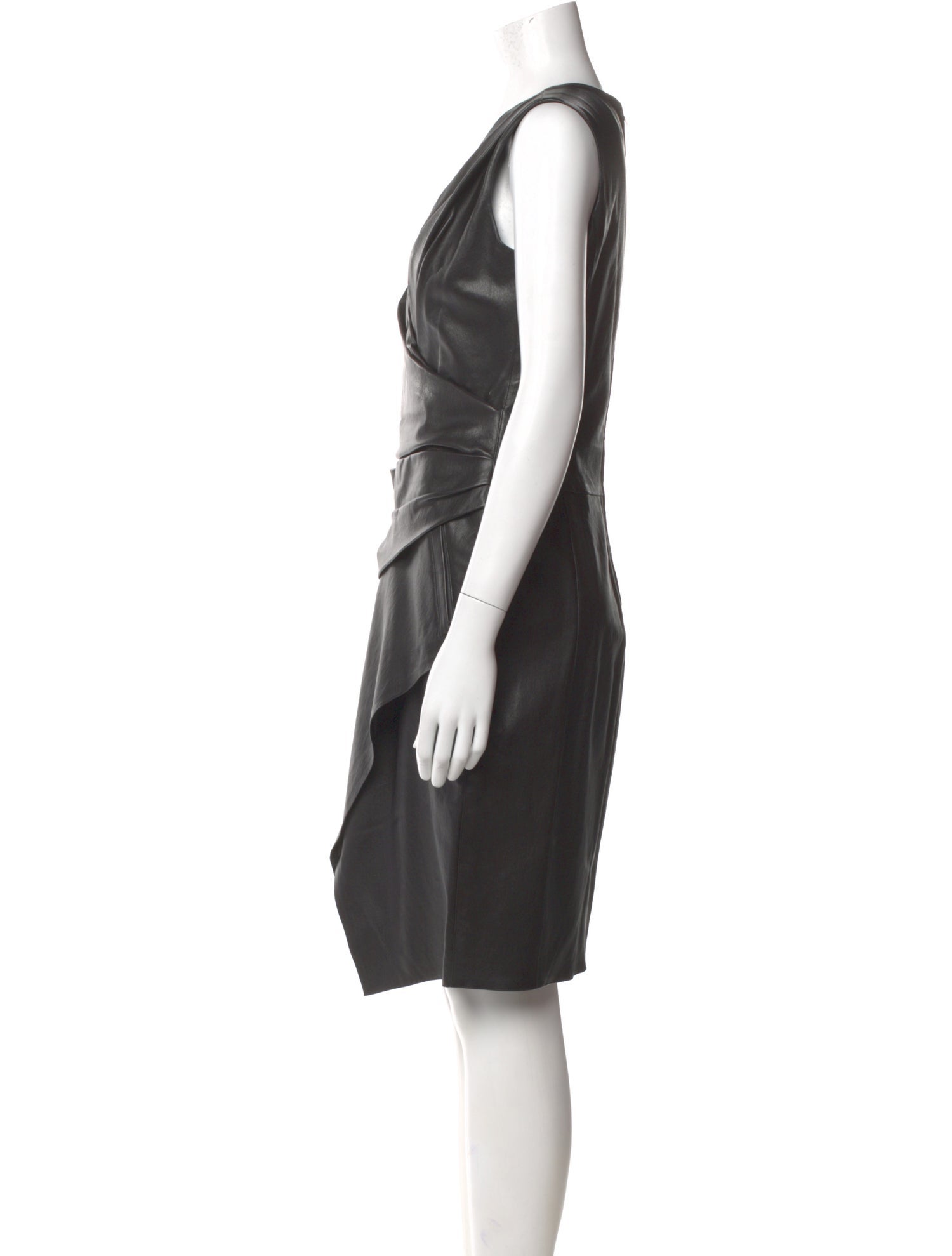 j mendel leather dress J Mendel Black Leather Panel Black Sleeveless Sheath Dress Sz 8