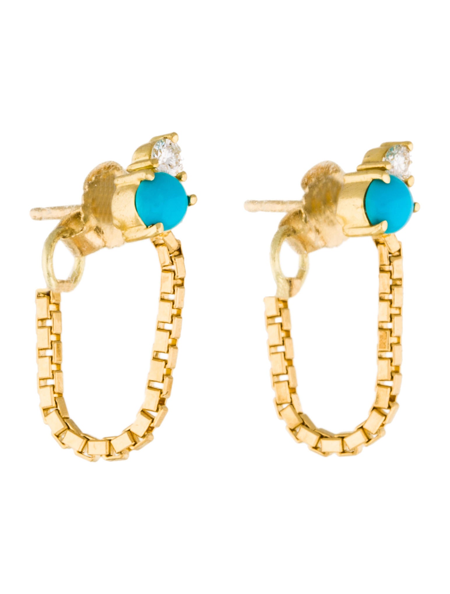 Jemma Wynne Diamond & Turquoise Short Box Stud Earrings Earrings
