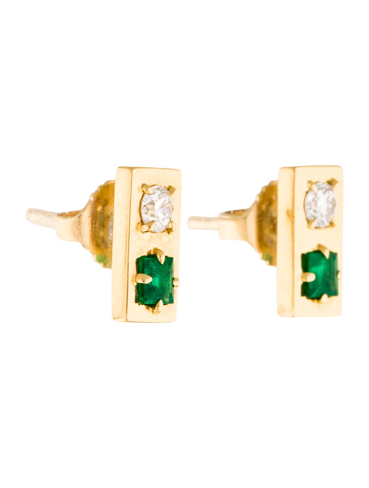 Jemma Wynne Diamond & Emerald Rectangle Stud Earrings Earrings